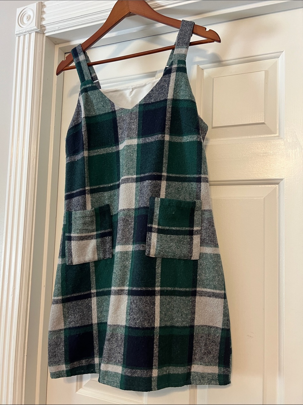 Unknown Brand: Green and Gray Plaid Sleeveless Mini Dress